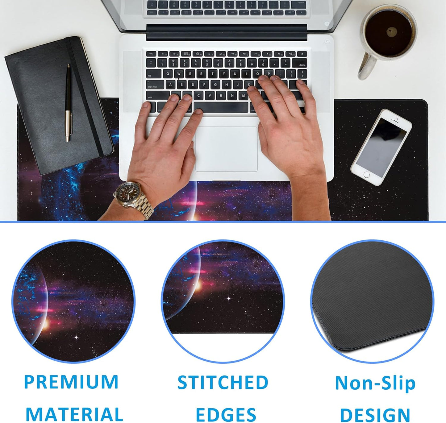 Mouse Pad,Abstract Space Desk Mat for Desktop,Desk Pad with Non-Slip Base and Stitched Edge,Extended Mousepad for Office and Home 35.4X15.7 Inch