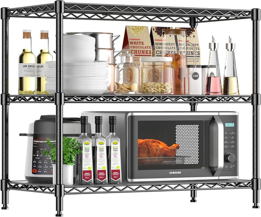 3-Shelf Adjustable Storage Shelves Metal Shelving Unit Heavy Duty Wire Rack Small Organizer with 3 Shelf Liners for Kitchen Pantry Bathroom Laundry Closet Garage 24" W x 14" D x 30" H Black