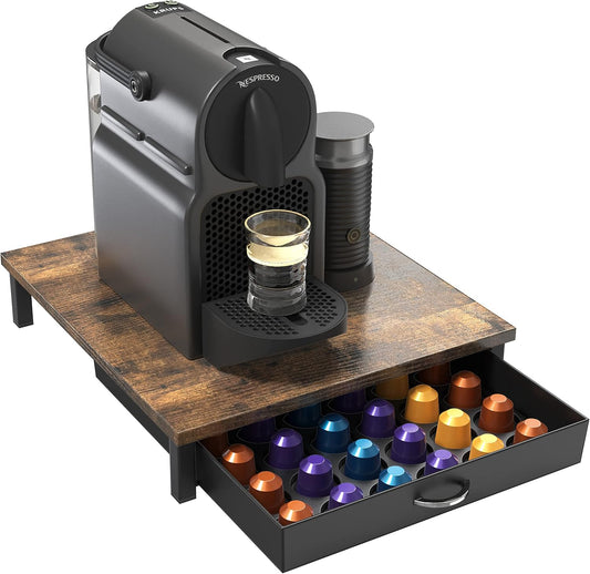 Deco Brothers Wooden Coffee Pod Drawer Compatible with 42 Nespresso Original Line Capsules, Rustic Brown