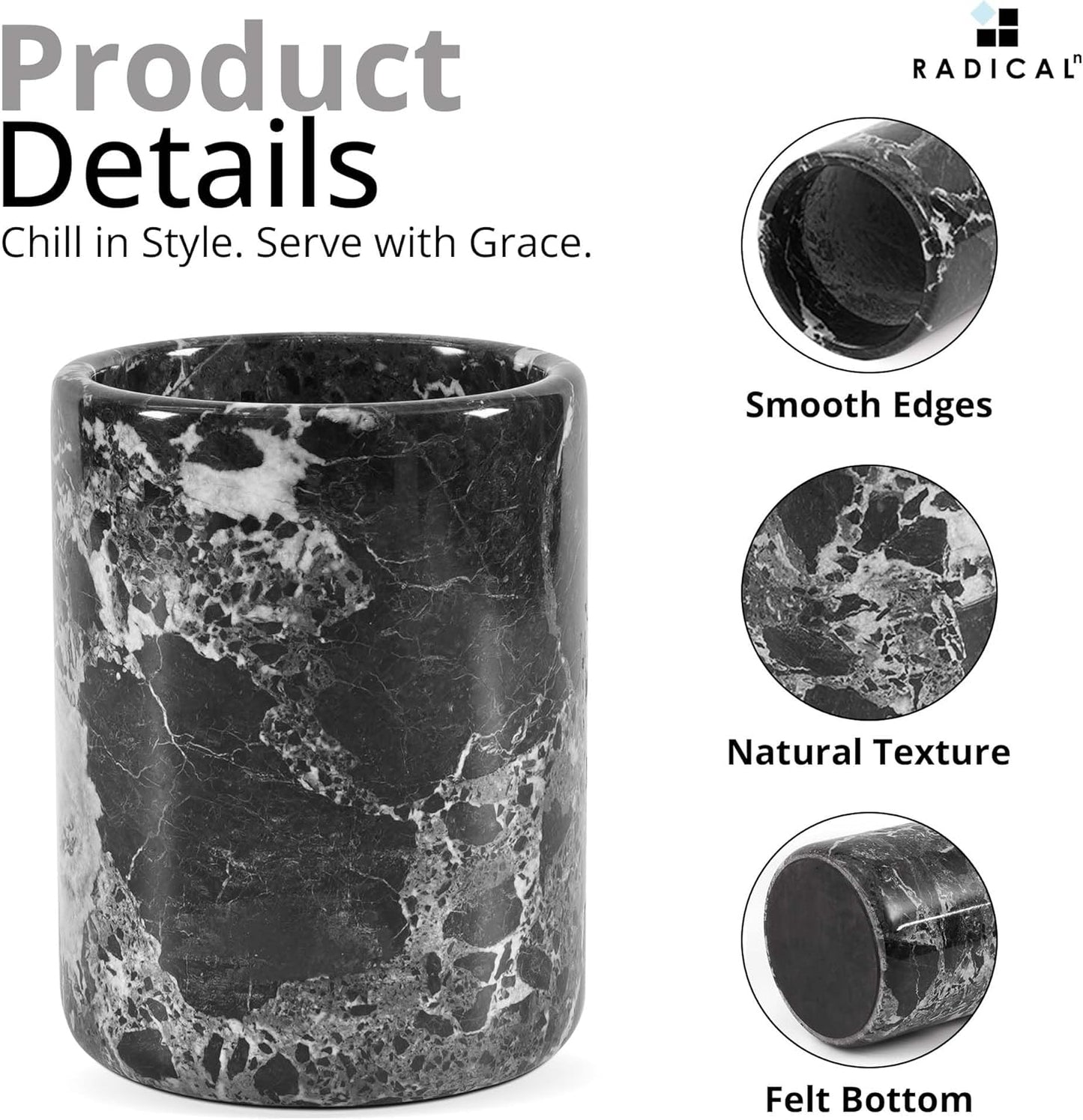 Radicaln Marble Wine Chiller Black 6.5" Inches Handmade Beverage Cooler For Bar Accessories, Wine Chiller For Champagne, Wine Bottle Cooler for Christmas Decor