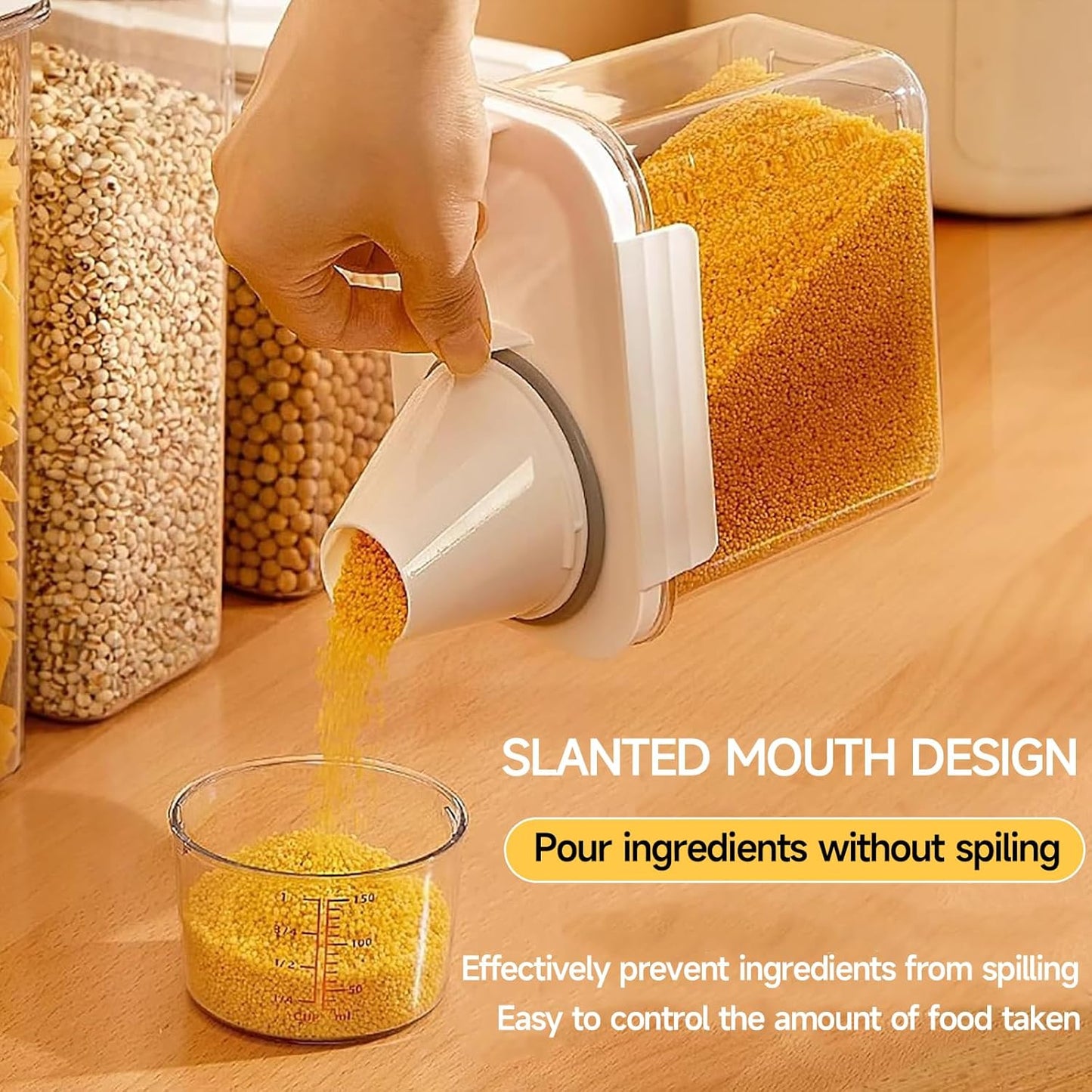 Cereal Container，Rice Storage Dispenser-Airtight Food Storage Organizers BPA-free Plastic Kitchen Pantry Storage Containers food-grade PET material Suitable for rice, grains(2300ml+1800ml)
