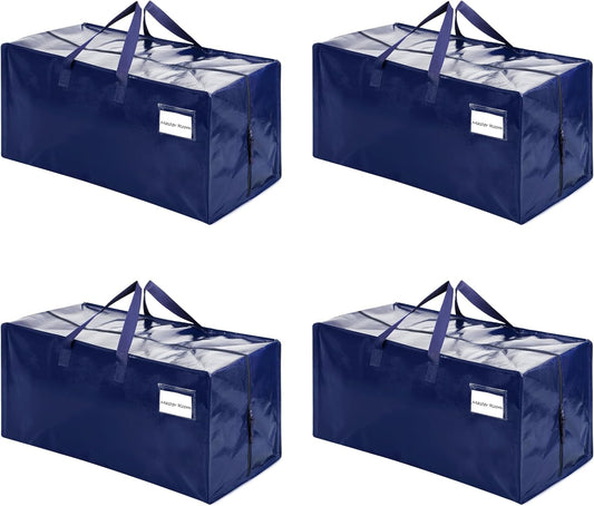 VENO 4 Pack Moving Bags w/Backpack Straps, Heavy Duty, Moving Boxes Alternative, Packing Supplies, Large Storage Totes for Dorm Room Essentials with Zipper for Clothes (Blue, 4 Pack)