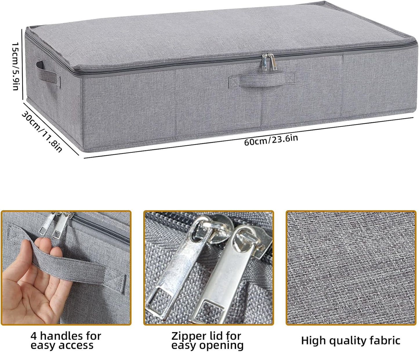 Under Bed Storage Container, 23.6 x 11.8 x 5.9 Inch Clothes Organizer, Storage Bin With Lid With Handles for Blanket, Pillows, Shoes, Grey, 1 Pack