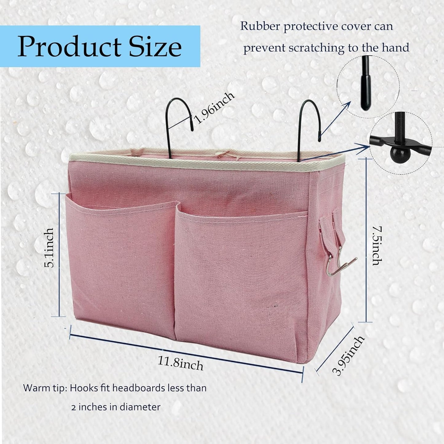 Bedside Caddy Bedside Hanging Storage Basket Multi-Function Organizer Caddy for Bunk and Hospital Beds College Dorms Bed Rails, The Magazine Holders Can be Placed Glasses Books Mobile Phones(Pink)