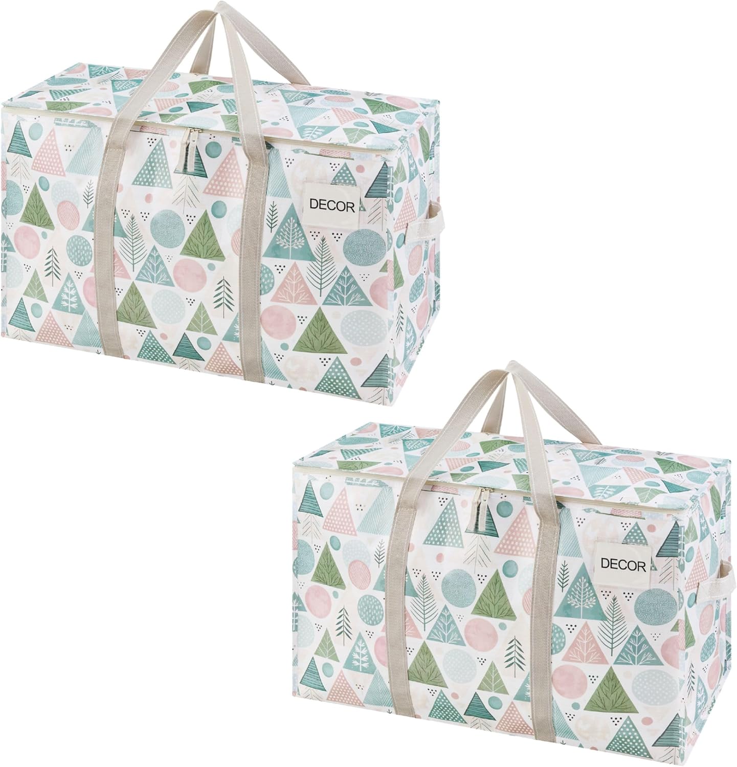 VENO 2 Pack Moving Bags and Large Christmas Storage Bins with lids. Alternative to Moving Boxes, Packing Supplies for College. Extra Large Heavy Duty Totes for Packaging (Pastel Forest, 2 Pack)