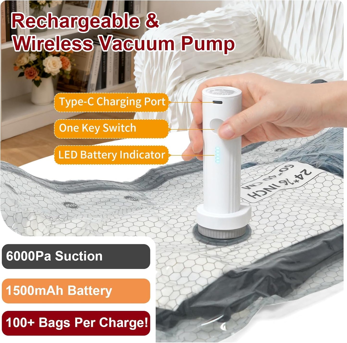 Rechargeable Wireless Pump Travel Storage Bags Set, 12 Combo (4S/4M/4L) Portable Space Saver Bags for Travel & Home, Vacuum Compression Packing Seal for Clothes, Blankets, Home Seasonal Storage
