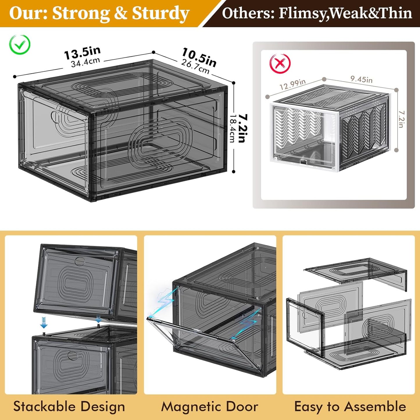 10 Pack Shoe Organizer, Stackable Shoe Box with Magnetic Door, Foldable Space-Saving Shoe Storage for Closet, Entryway, Under Bed, Durable Shoe Cabinet & Rack