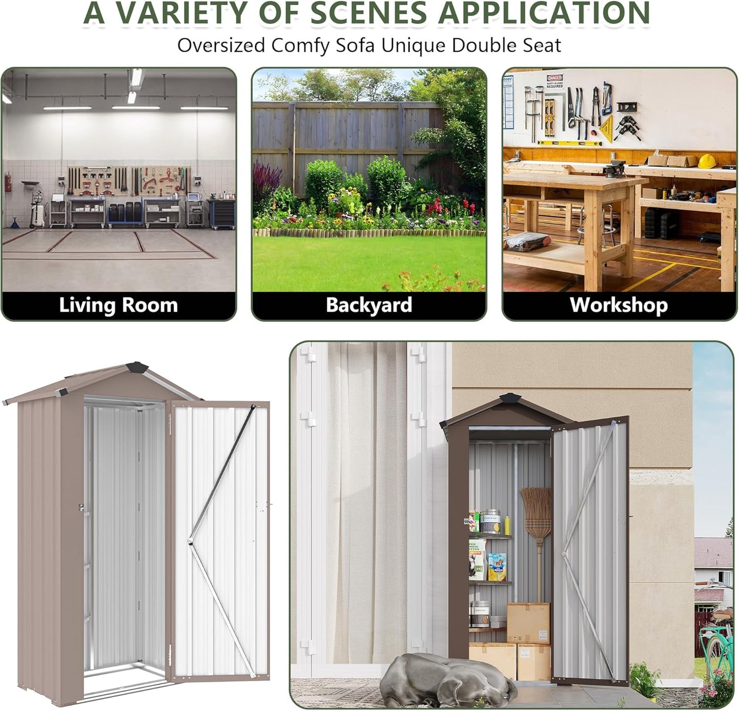 2.5x1.4 FT Mini Outdoor Storage Shed, Plastic Shed with Floor, Lockable Door, Adjustable Shelves & Sloping Roof, All-Weather Resin Shed for Garden, Backyard, Patio, Lawn (Brown)