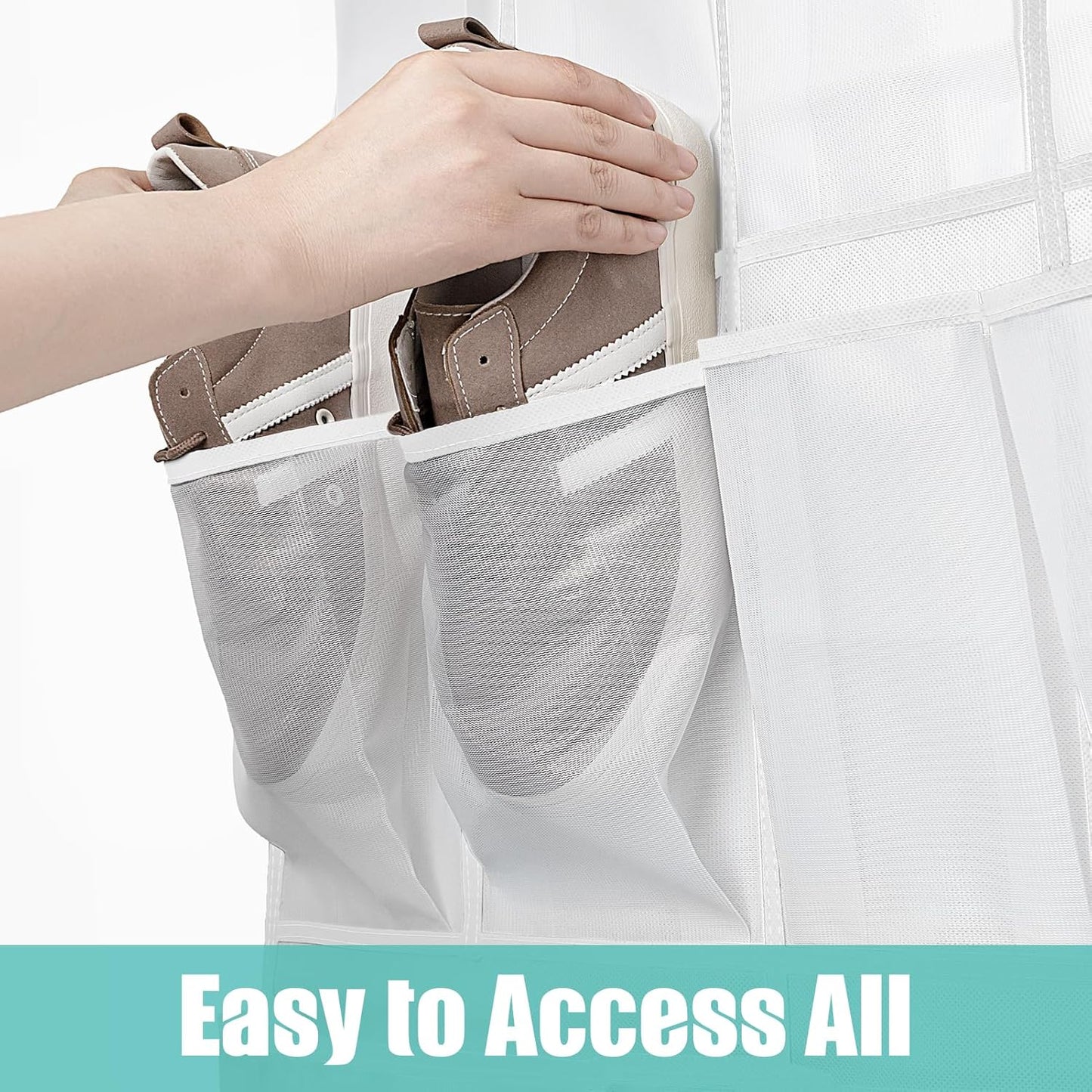 Tiblue Over The Door Shoe Organizer 35 Mesh Pockets Hanging Shoe Organizer Shoe Rack For Door Closet Entryway Bedroom Pantry Organizer - Shoe Holder Hanger For Sneakers, Women High Heeled Shoes White