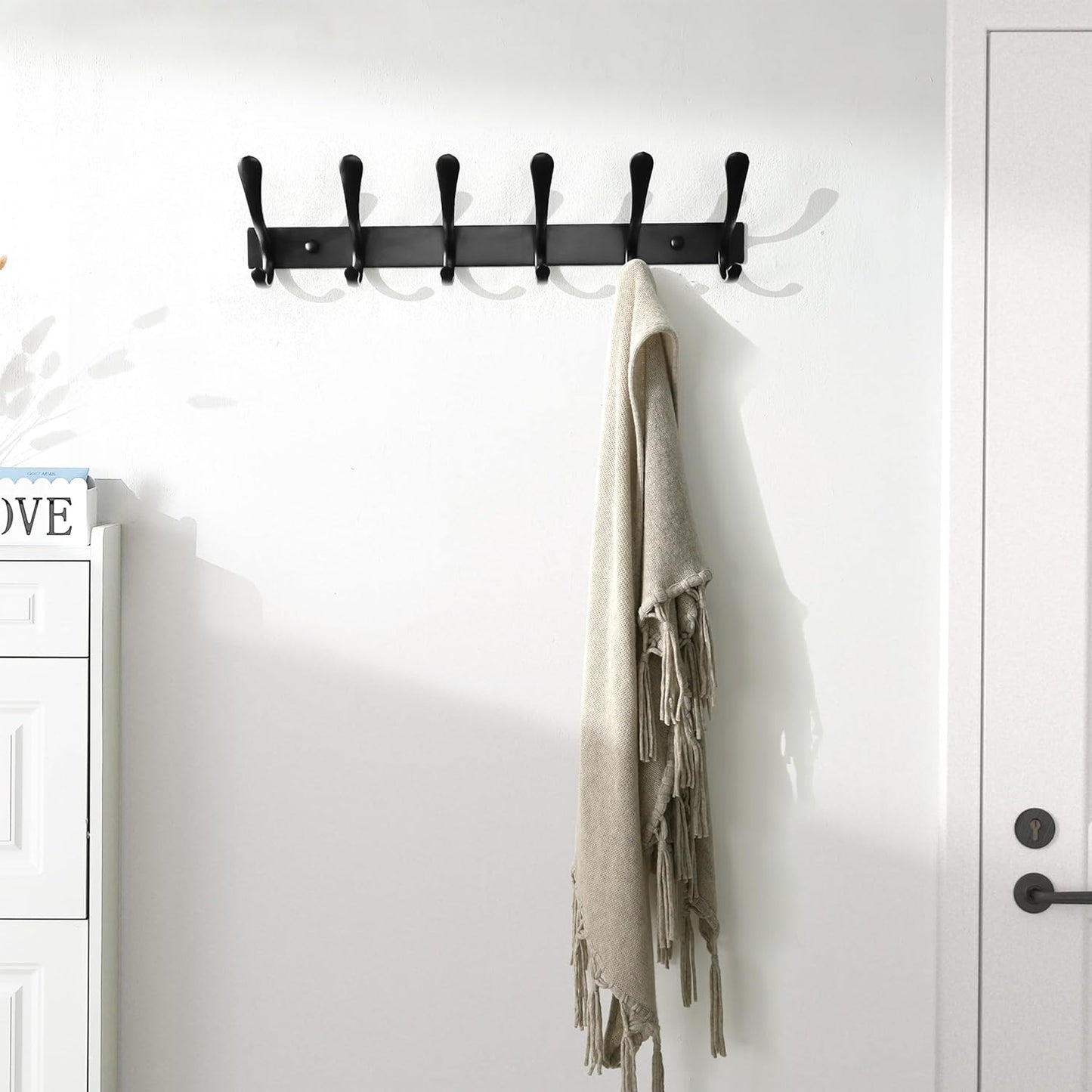 SKOLOO Heavy Duty Wall Mounted Coat Rack - 6 Hooks, Stainless Steel, Pack of 2, Sturdy Coat Hooks for Hanging Clothes, Jacket, Hat, Black