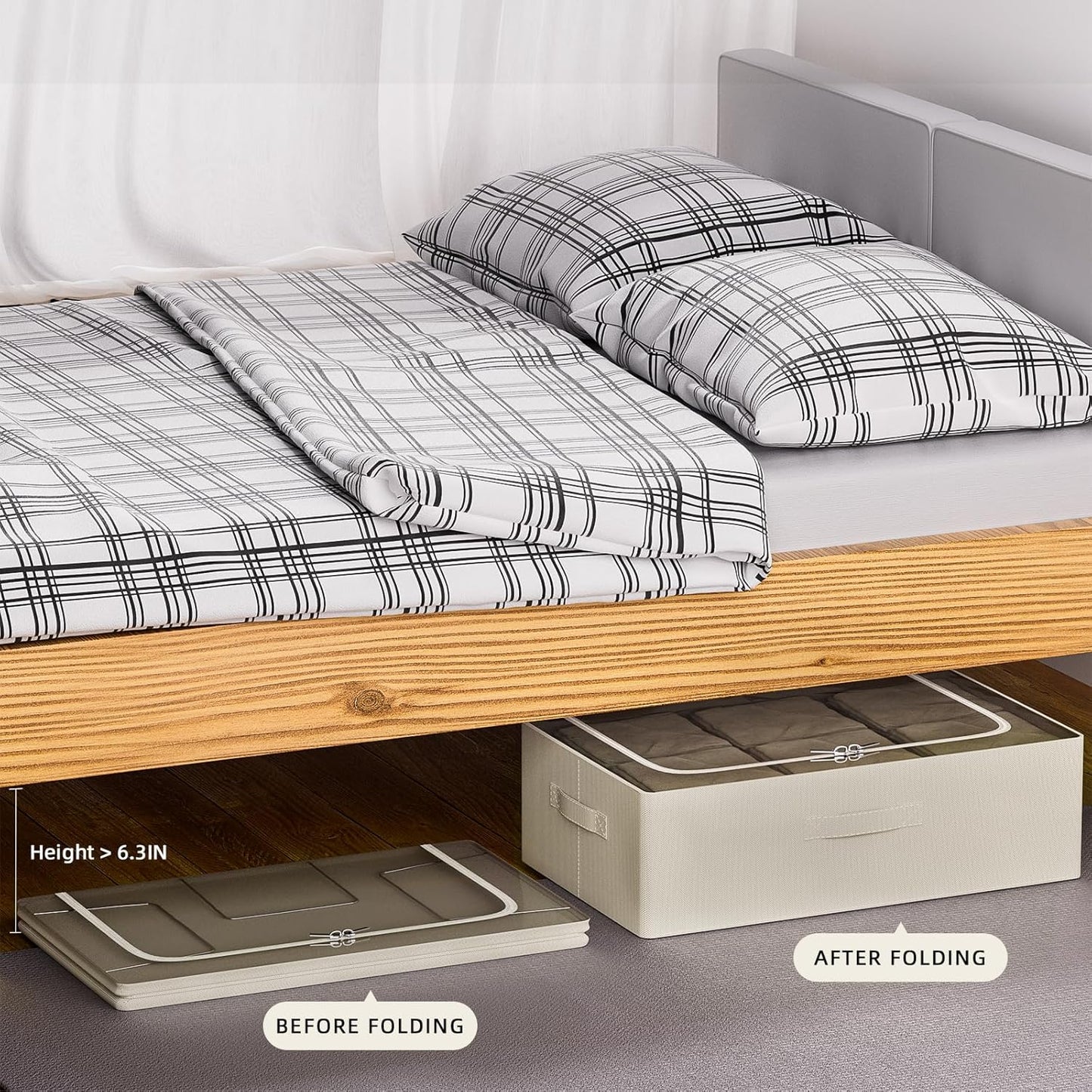 CYhom Under Bed Storage Bins Frame Storage Box Oxford Fabric Sturdy Underbed Container Foldable Stackable Large Capacity Clothes Organizer (Beige, 23.6" x 19.7" x 6.3")