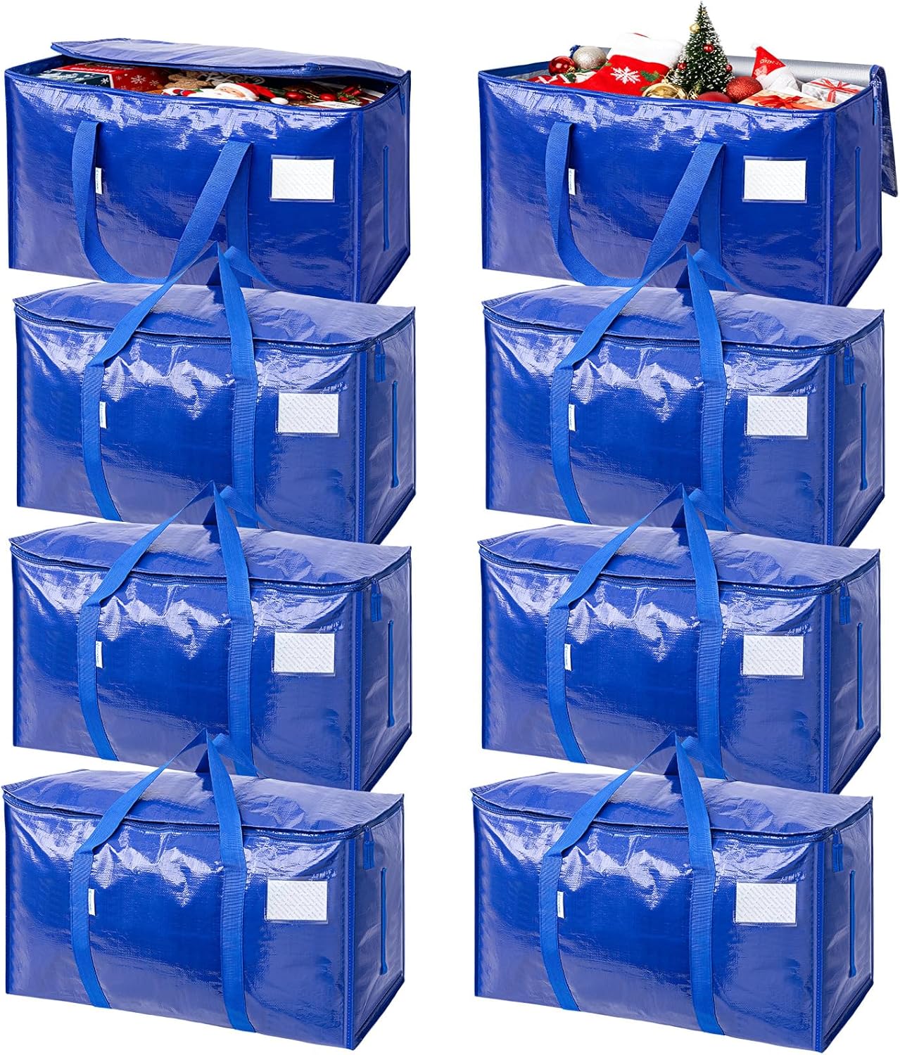 TICONN 8 Pack Extra Large Moving Bags with Zippers & Carrying Handles, Heavy-Duty Storage Tote Moving Boxes for Space Saving (8 Pack, Blue)