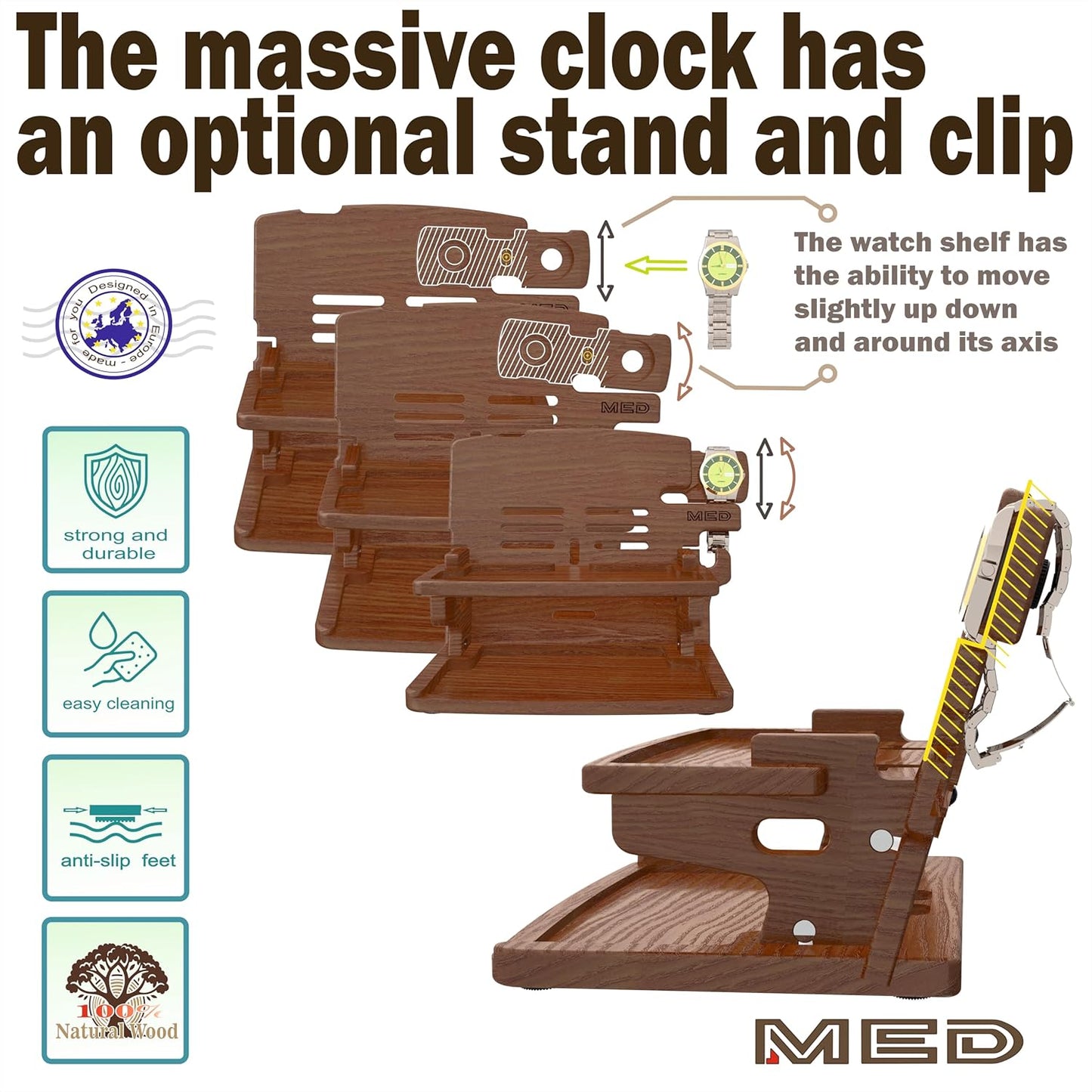 MED Wood Phone Docking Station – Nightstand Desk Organizer for Phone, Watch, Wallet & Tablet – Gift for Men, Husband, Dad & Women – Wooden Charging Stand, (Dark Walnut, Model 2)