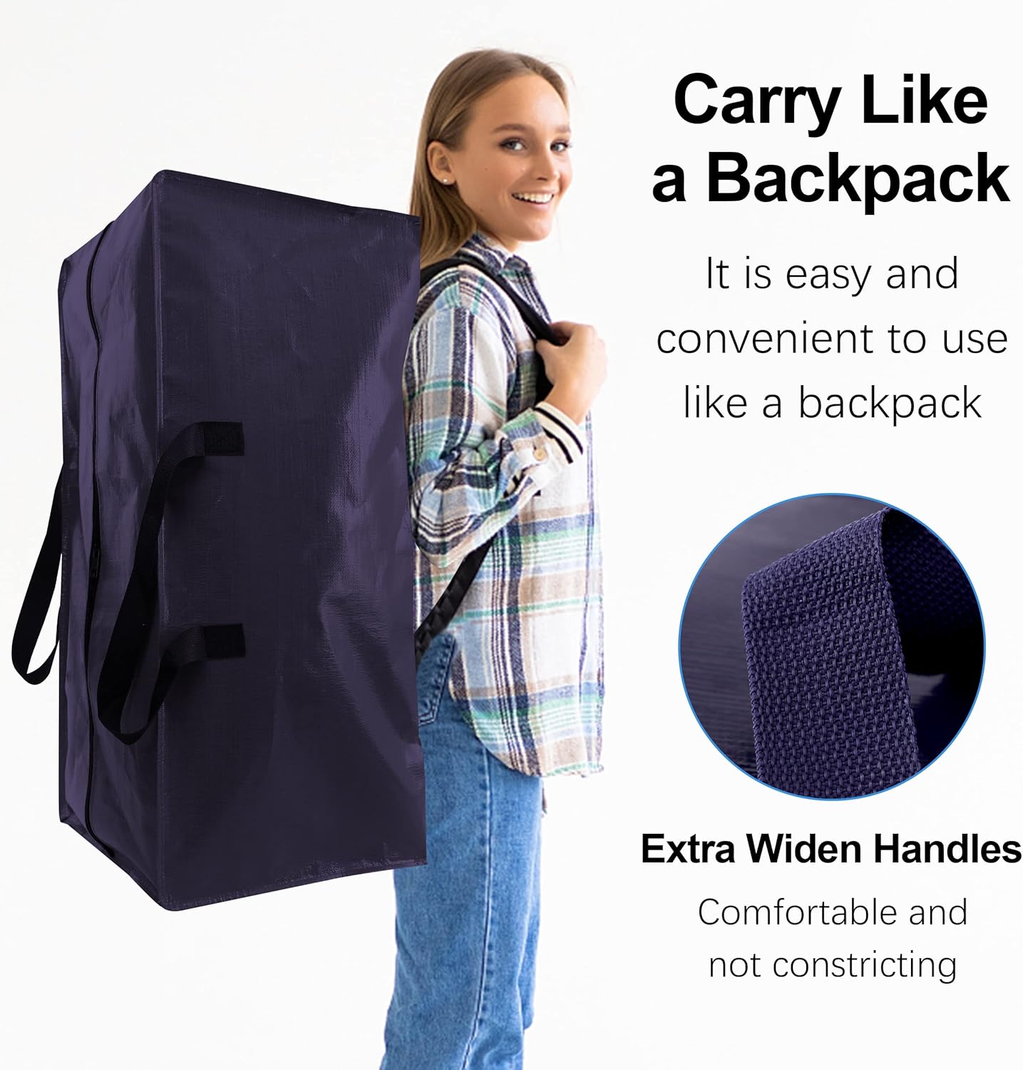 Heavy Duty Extra Large Moving Bags W/Backpack Straps - Strong Handles & Zippers, Storage Totes For Space Saving, Fold Flat, Alternative to Moving Box and Storage Bin (Set of 6, Blue)