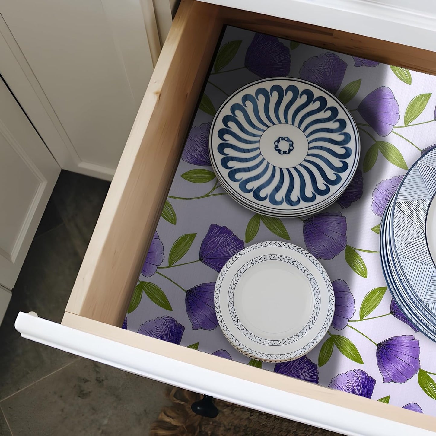 2 Rolls 12" W x 120" L Floral Drawer and Shelf Liner for Cabinets, Non-Adhesive Strong Grip Non-Slip Flower Shelf Cabinet Kitchen Shelf Liners for Kitchen Cabinets