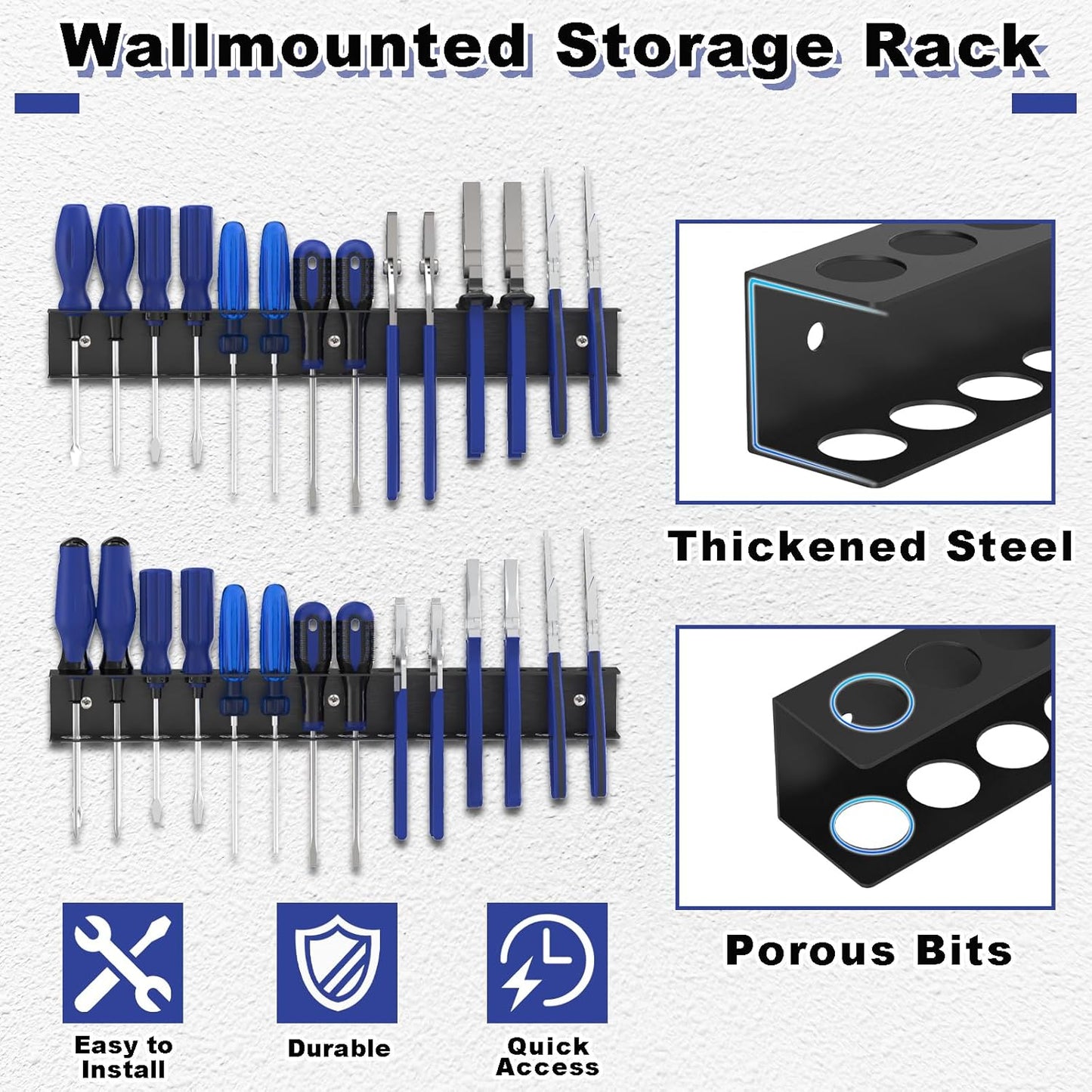 Screwdriver Organizer Wall Mount, Screw Driver Holder,Metal Plier Rack Utility Tool Rack Organizers and Storage Rack for Garage Workshop Workbench Tool Chest Cart (2 PCS)