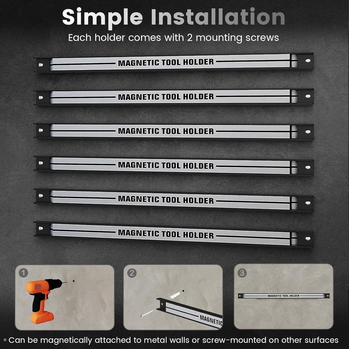 Goplus 6PCS 18" Magnetic Tool Holder, Wall Mounted 176LBS Capacity Magnetic Tool Organizer, Heavy Duty Metal Tool Rack, Tool Magnet Bar, Magnetic Tool Holder Strip for Garage Workshop
