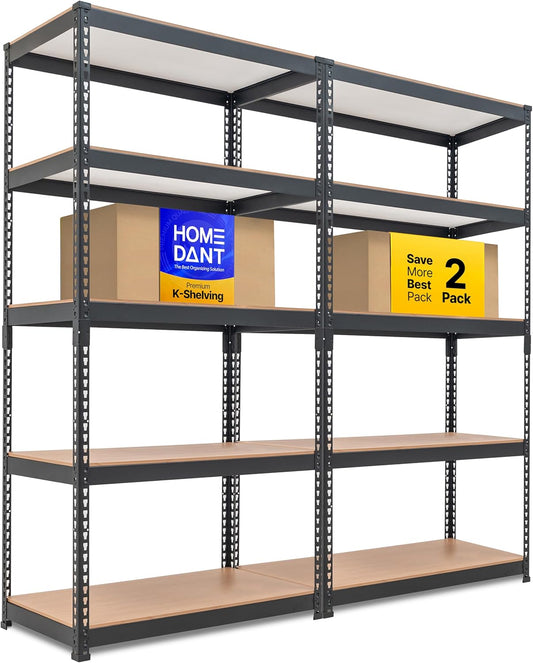 HOMEDANT 5-Tier Laminated Boltless Heavy Duty Metal Shelving Unit Adjustable Garage Storage Utility Rack Shelves Organization Multipurpose Shelf Warehouse Industrial (2, (M) 35.9" W, Black)