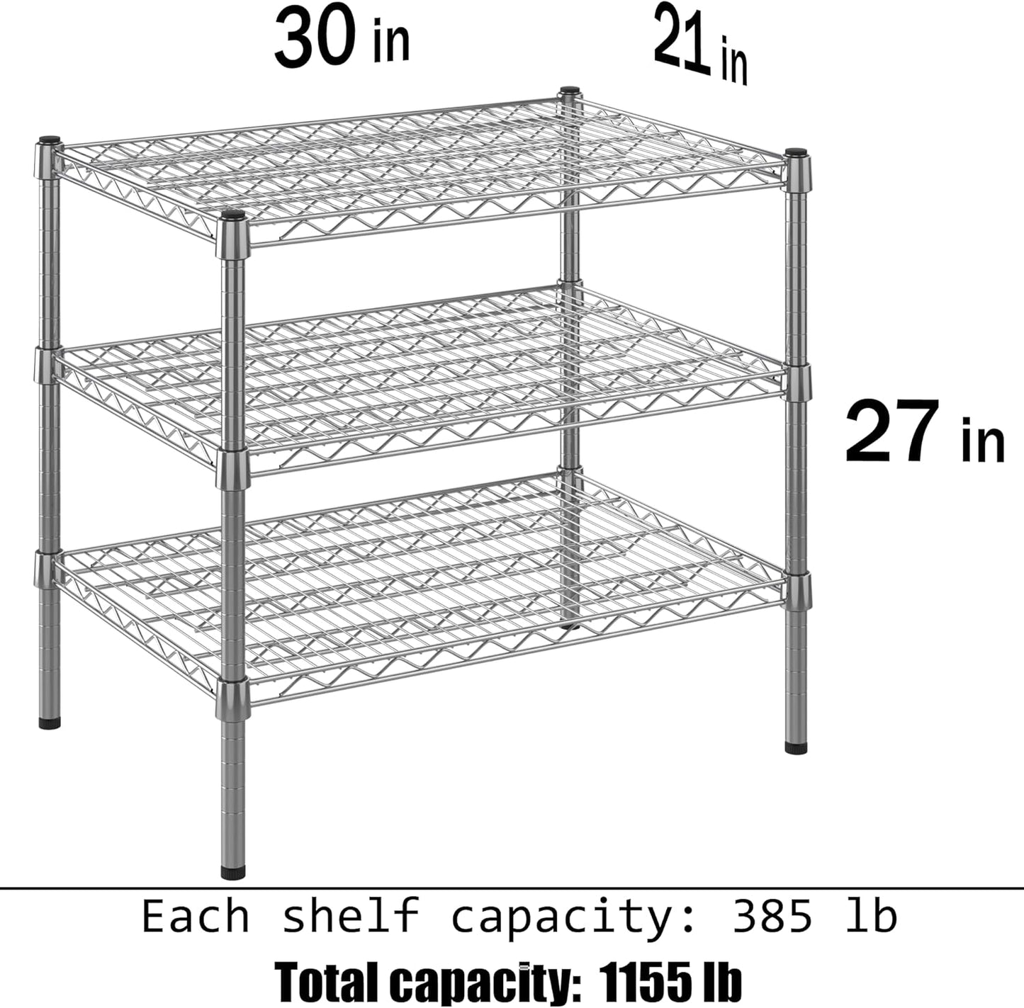 21" Deep x 30" Wide x 27" Height Wire Shelving Kit | 3-Tier | NSF Commercial Storage Rack Unit