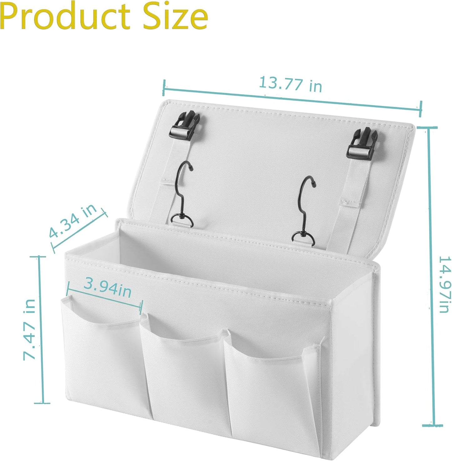 Bedside Caddy Bedside Storage Organizer,Bed Caddy With Thickened Material Suitable for Homes, Dormitories, Hospitals, Cribs, RVs，Great for Magazines,Books,Remote, Phone (white)