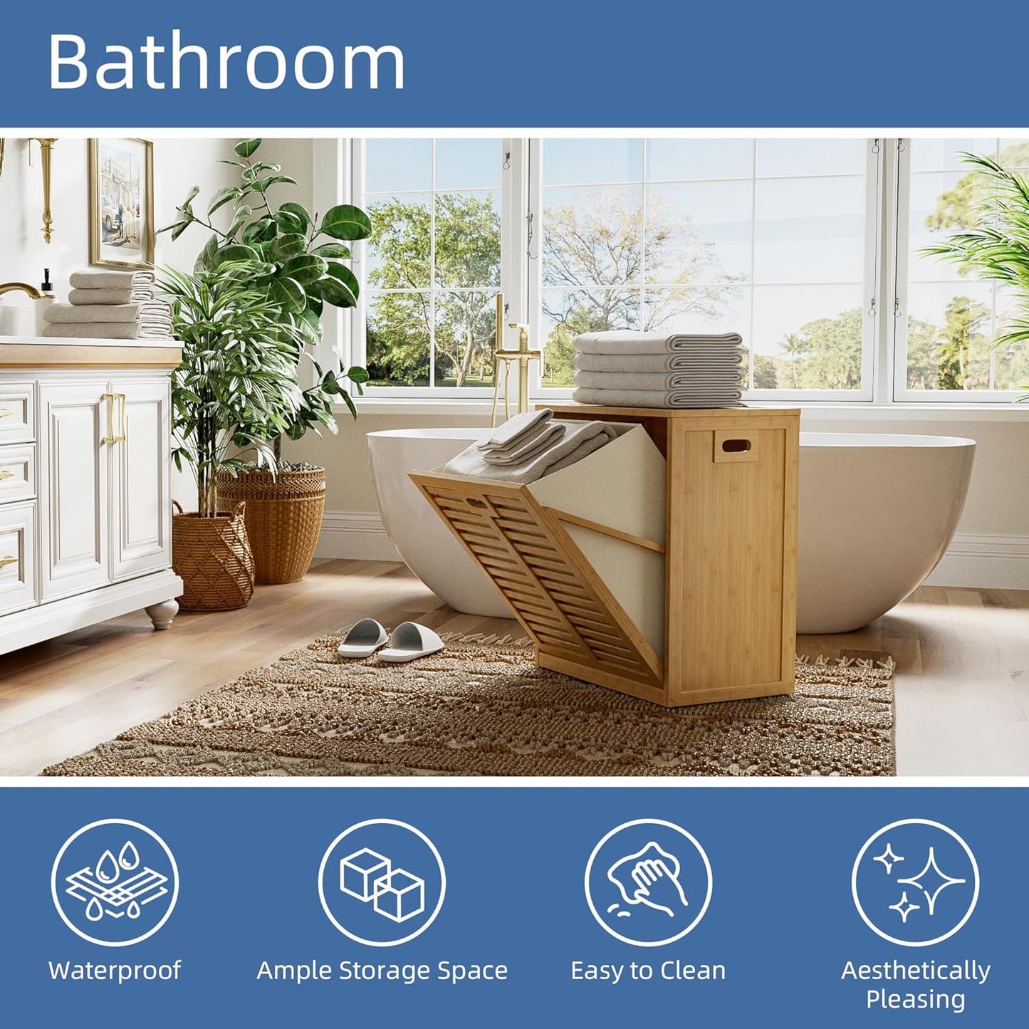 HITNET Tilt Out Laundry Hamper, Bamboo Laundry Cabinet with Hidden Removable Basket, Freestanding Clothes Storage organizer for Bedroom, Bathroom, Living Room, Natural