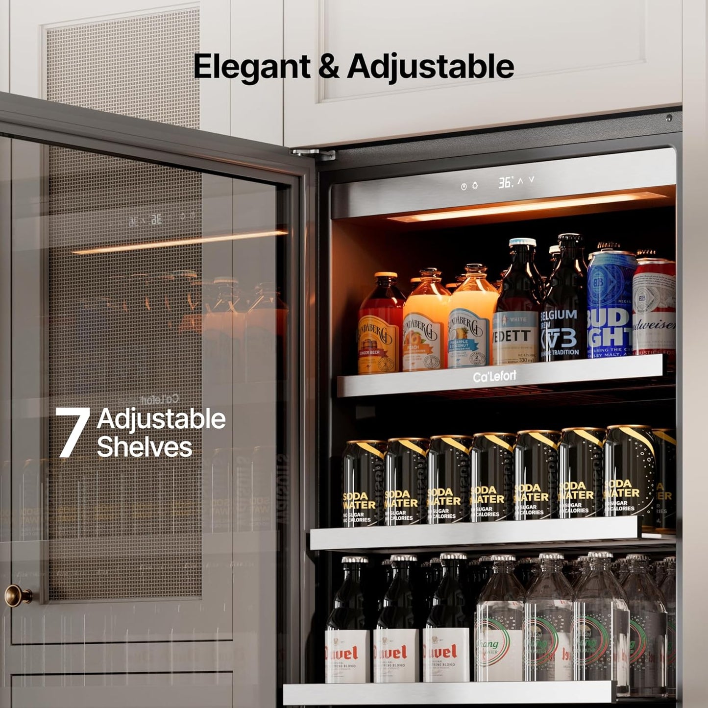 Ca'Lefort Beverage-Refrigerator 24 Inch, Tall Beverage Fridge Cellars Large Bar Drink Cabinet Built-in or Freestanding with Glass Door, Beer Cooler for Bottles and Cans Beer/Soda/Water/Wine