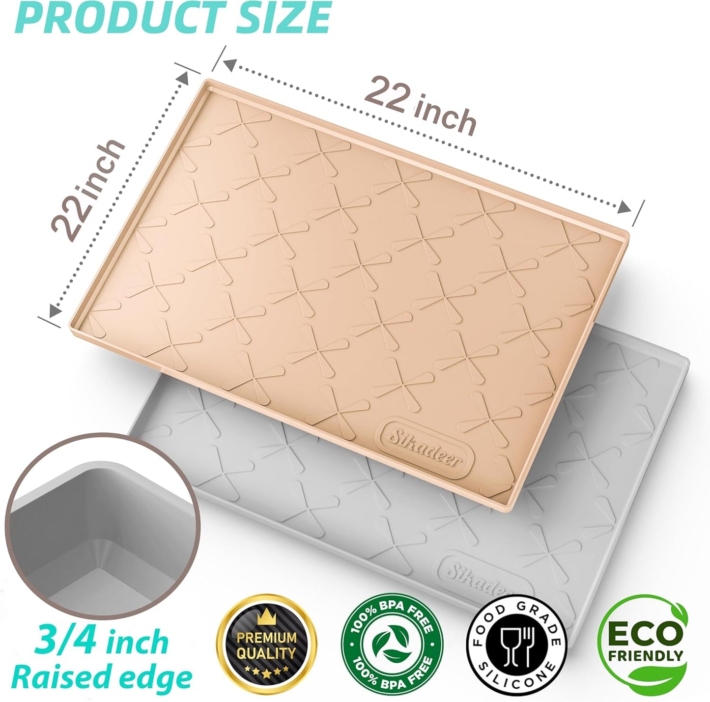 SIKADEER 22" x 22" Under Sink Mat Waterproof, Silicone Mat Kitchen Drawer Shelf and Cabinet Liner, Sink Protector for Kitchen Organizers and Storage, Boot Tray Pet Food Mats