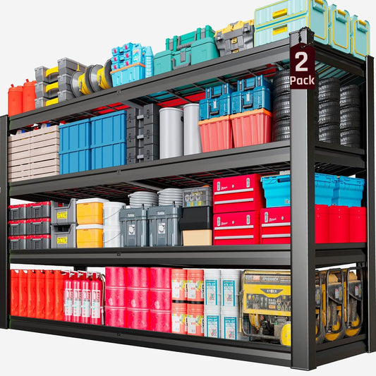 68" Wide Heavy Duty Garage Shelving Units, 4-Tier Deep Storage Shelves,Black Metal Garage Shelves,Steel Shelf,Large Storage Rack,Industrial Shelving for Shop, 68" W x 24" D x 68" H,2 Pack