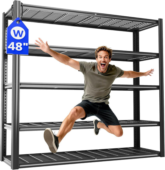 48" W x 72" H x 24" D Garage Shelving Heavy Duty,5 Tier Adjustable Metal Shelves Storage Rack,3030 LBS Large Industrial Shelving Unit for Basement,Warehouse,Garage Organization