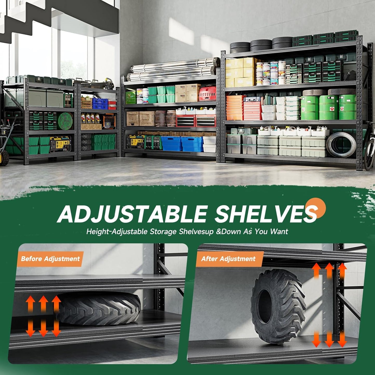 Letaya 2000LBS Storage Shelves Heavy Duty,60" H Garage Shelving Units, 4 Tier Adjustable Utility Rack Shelf,Large Metal Industrial Shelves,for Shop,Warehouse,Basement (40" W x 20" D x 60" H)