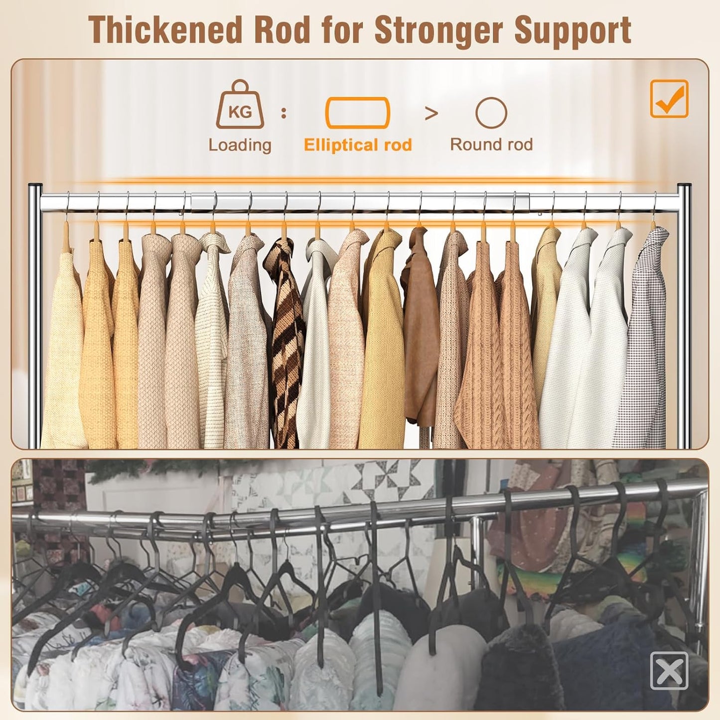 EAGMAK Heavy Duty Clothes Rack Load 420 LBS, Rolling Garment Rack with Lockable Wheels, Standing Metal Clothing Rack, Portable Wardrobe Sturdy Coat Rack for Hanging Clothes (Silver, 59″×18.9″×63″)