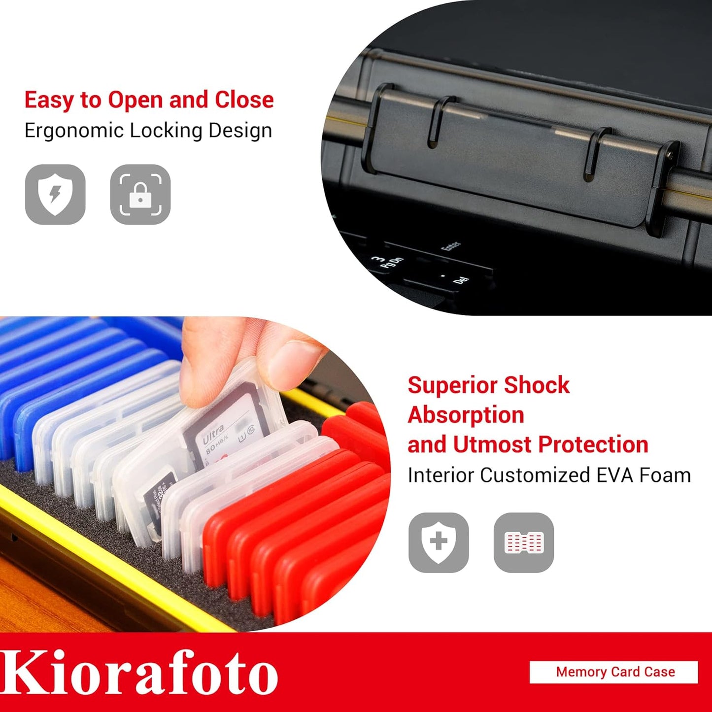 Kiorafoto Memory Card Case with 24 Pack Clear Plastic Memory Card Holders for 24 SD SDXC SDHC & 24 TF Cards,Water-Resistant Anti-Shock SD MicroSD Card Carrying Organizer Storage Protector with Labels