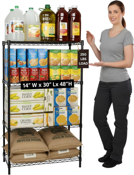 Displays By Jack 4 Tier Wire Shelving Unit Storage Rack, Metal Heavy Duty Utility Organization Units for Products Plant Standing Shelf, Pantry, Garage, Shelf Stand, Black, 14" W x 30" L X 48" H