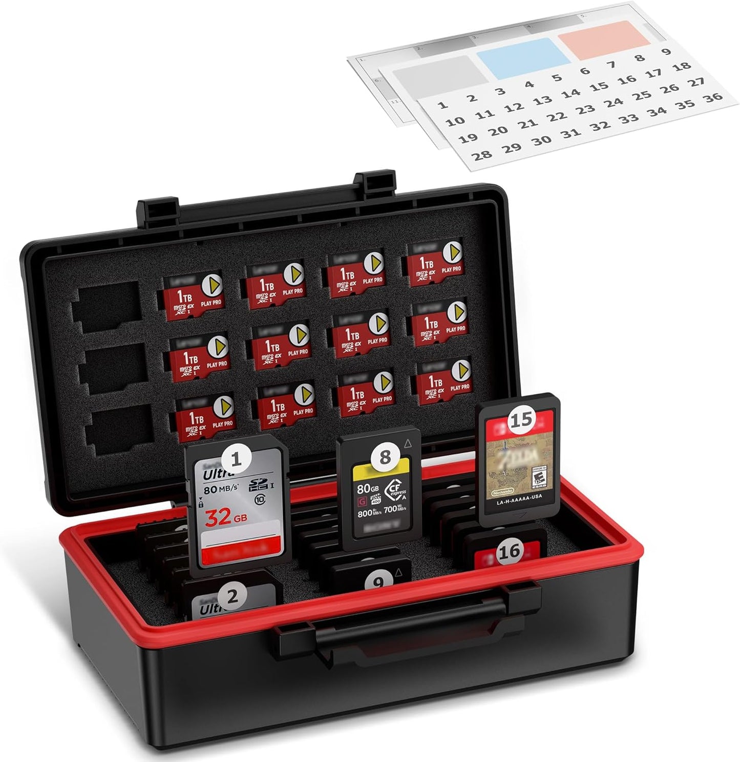 36 Slots SD MSD Memory Card Case Holder Water-Resistant Anti-Shock Storage Organizer for 21 SD SDHC SDXC/CFexpress Type-A/Switch Game Cards & 15 Microsd TF MSD Cards * Vertical Style