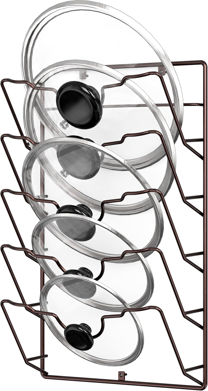 Simple Houseware Wall Door Mounted Pot Lid Rack, 9.5" Wx4.5 Dx17.2 H, Bronze Finish