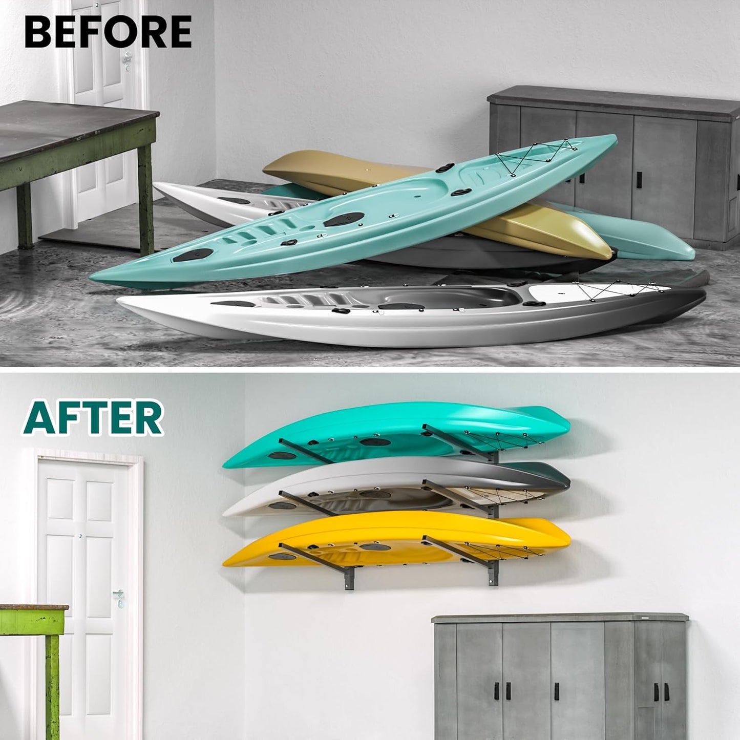 EVERHANGER Wall Mounted Kayak Storage Rack, Adjustable Kayak Holder, Heavy Duty Canoe Rack, Indoor & Outdoor Use