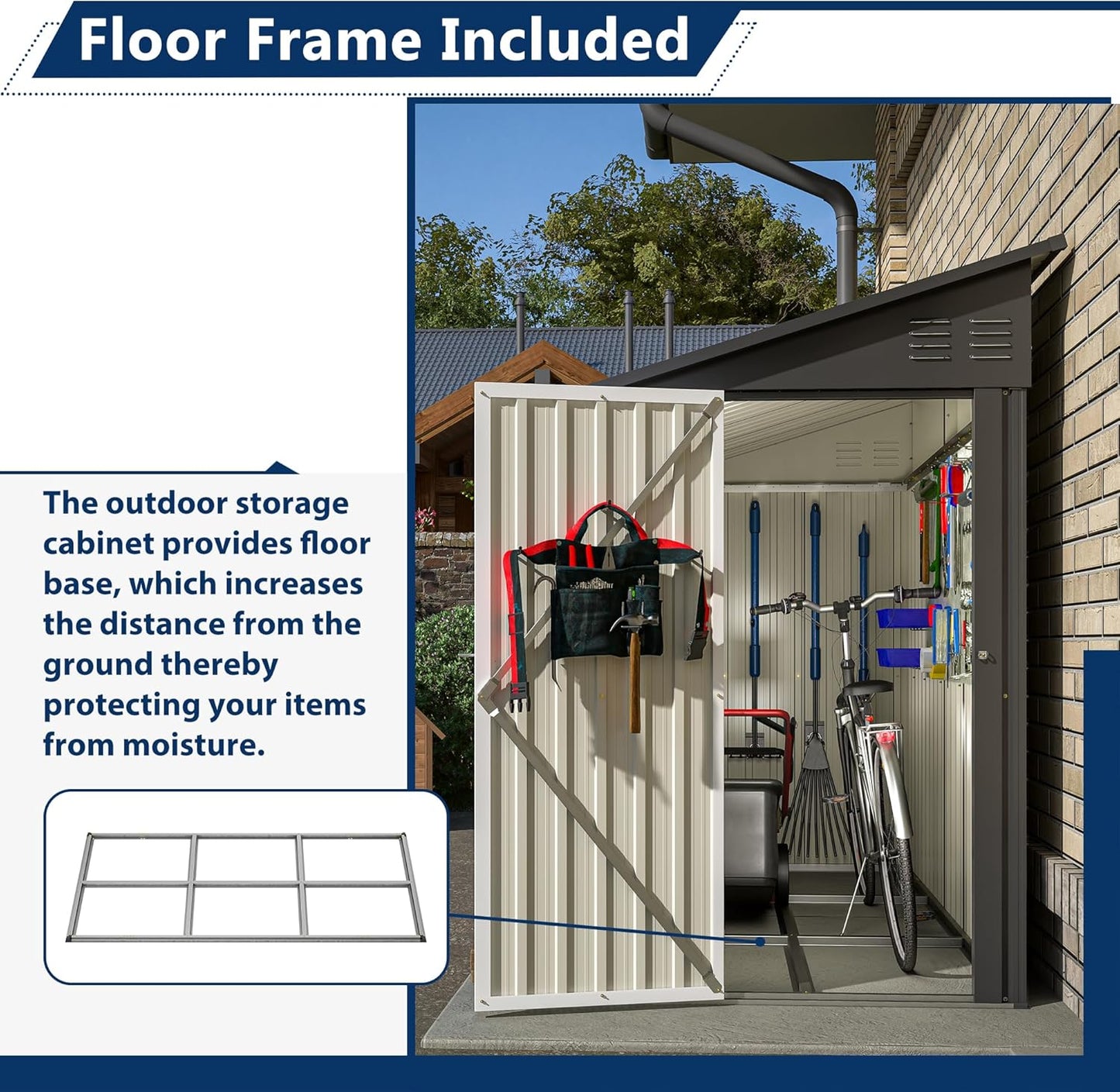 Outdoor Metal Storage Shed 4 x 8 ft, Garden Shed Lean to shed for Bike, Tool Outside Shed with Floor Base, Lock, Door for Backyard, Patio, Lawn, Black