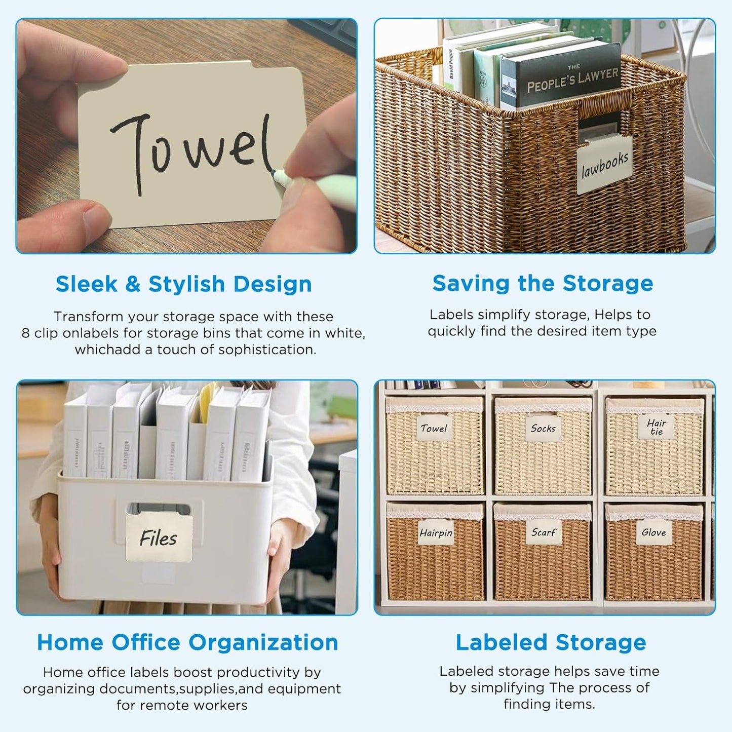 Metal Basket Bin Label Clip (Cream, 8 Metal Label Clip)