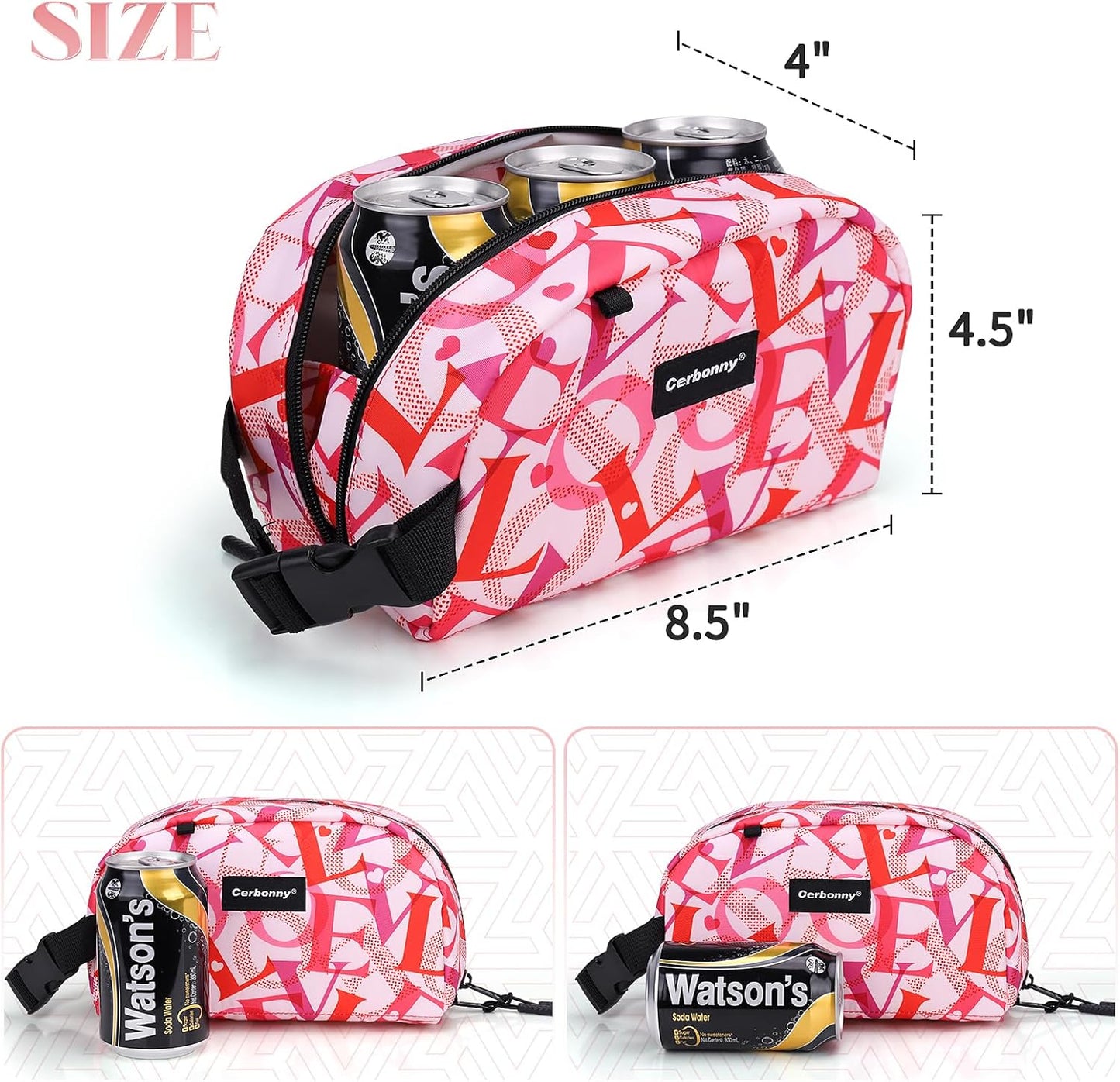 Cerbonny Small Cooler Bag Freezable Lunch Bag for Work School Travel, Leak-Proof, Insulated, Portable, Lightweight, 2.5L, Love Pattern