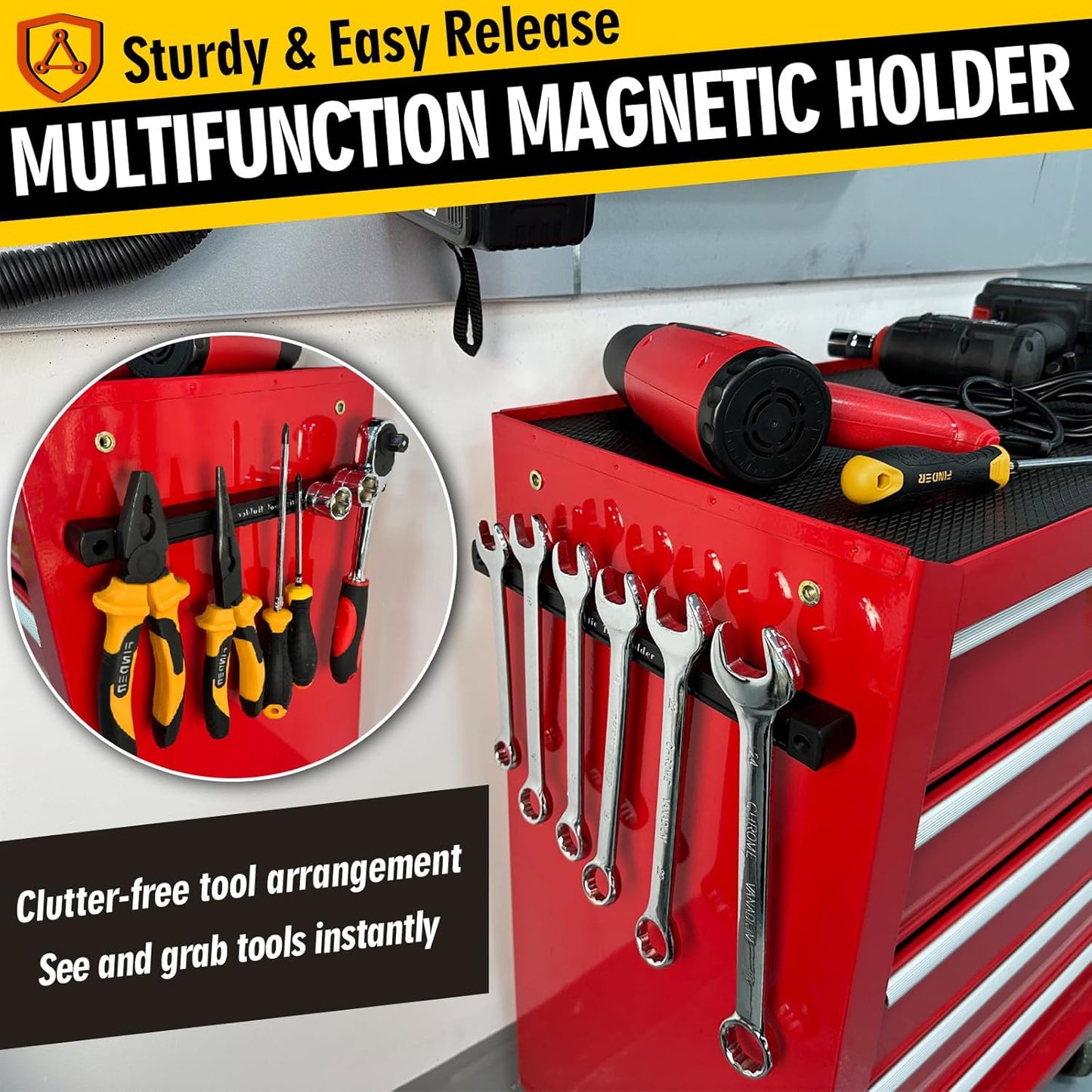Double Sided Magnetic Tool Holder, 12 Inch Magnetic Tool Bar, Heavy Duty Wall Mount Strip with Ultra Strong Magnet for Garage, Workshop, Jobsite, Shed and Kitchen (2 Pack)