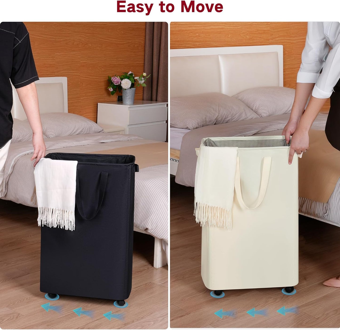 efluky Slim Rolling Laundry Basket for Clothes, Bedroom & Dorm (Black, 75L)