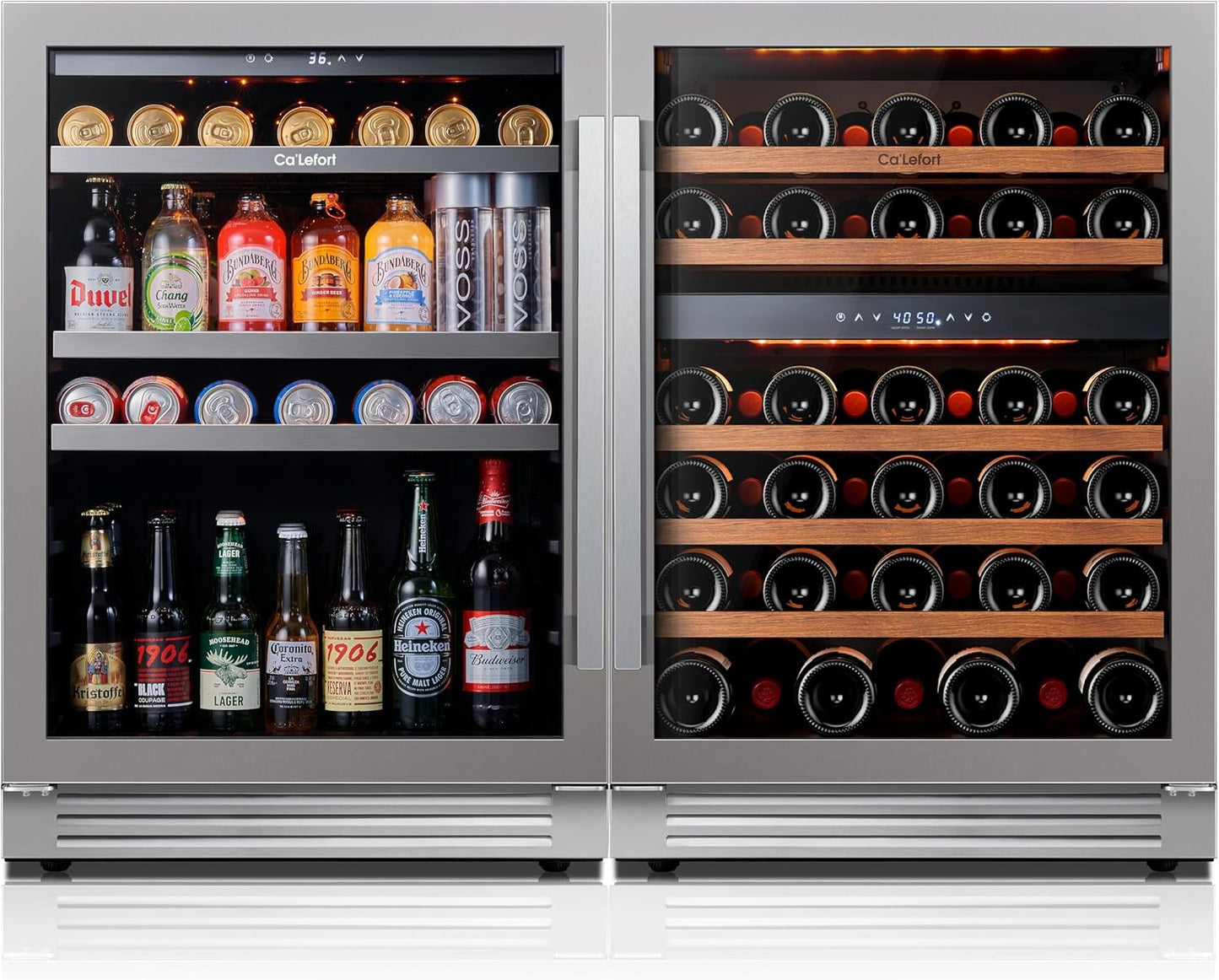 Ca'Lefort Wine Beverage Refrigerator Bundle - 48 Inch 34-65°F Drink Fridge Glass Door, 3 LED Dual Zone Wine Fridge Built-in or Freestanding, Holds 220 Cans and 46 Bottles (11.3 Cu.ft)