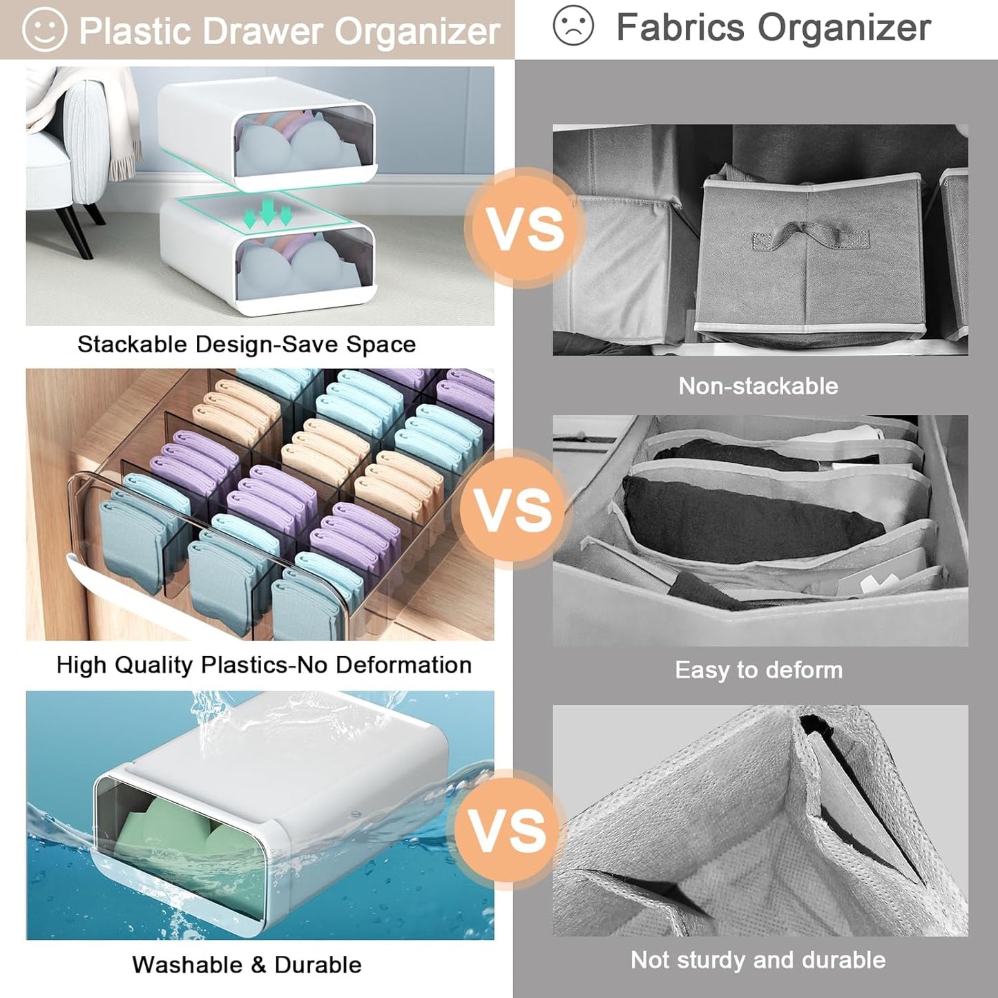 Underwear Organizer Drawer, 1 Cell Plastic Sock Underwear Storage Drawer, Stackable Closet Organizers and Storage Box for Bras, Socks, Scarves, Ties, Belt (Queen Size-White, 1 Pcs)