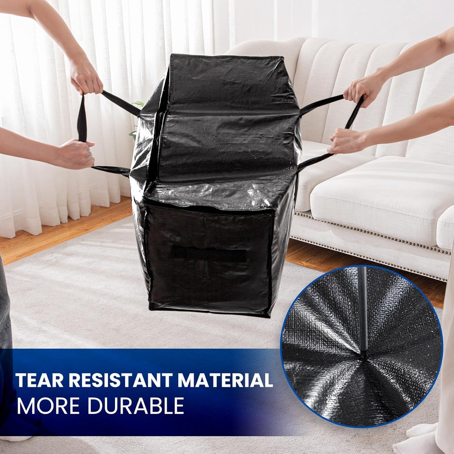 TAILI Extra Large Moving Bags, 10 Pack Black Heavy Duty Totes for Storage with Visible Window, Wrap Around Handles, Storage Bags for Space Saving, Alternative to Moving Boxes