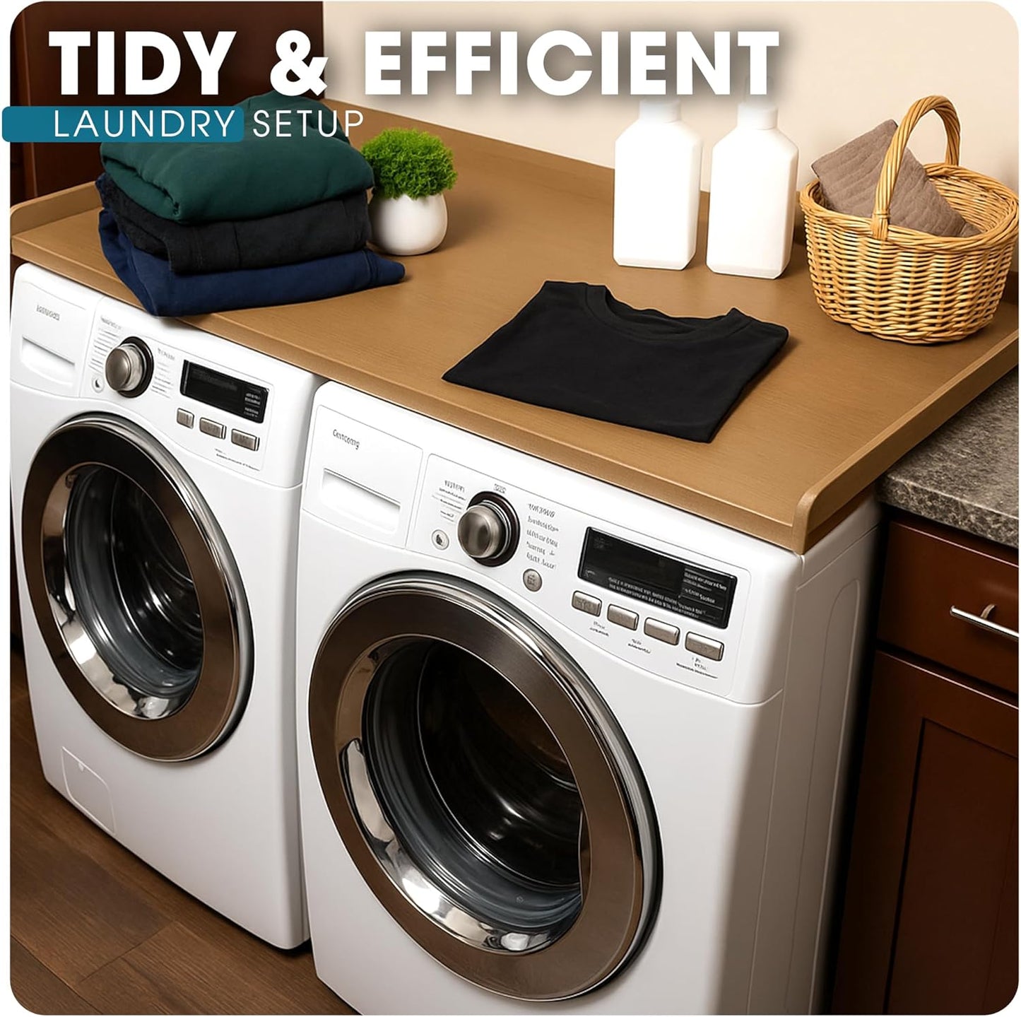No-Installation HDPE Washer Dryer Countertop – Non-Slip, Anti-Scratch Laundry Topper | Water-Resistant Laundry Room Organizer | Durable, Easy-to-Clean, Modern Design for Washer and Dryer (teak)