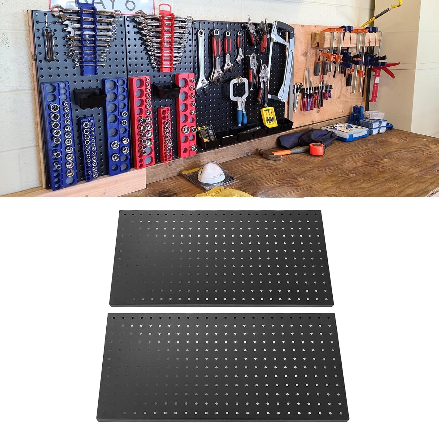 Fydun Metal Pegboard Wall Panels Steel Modular Peg Board Organizer Garage Workbench