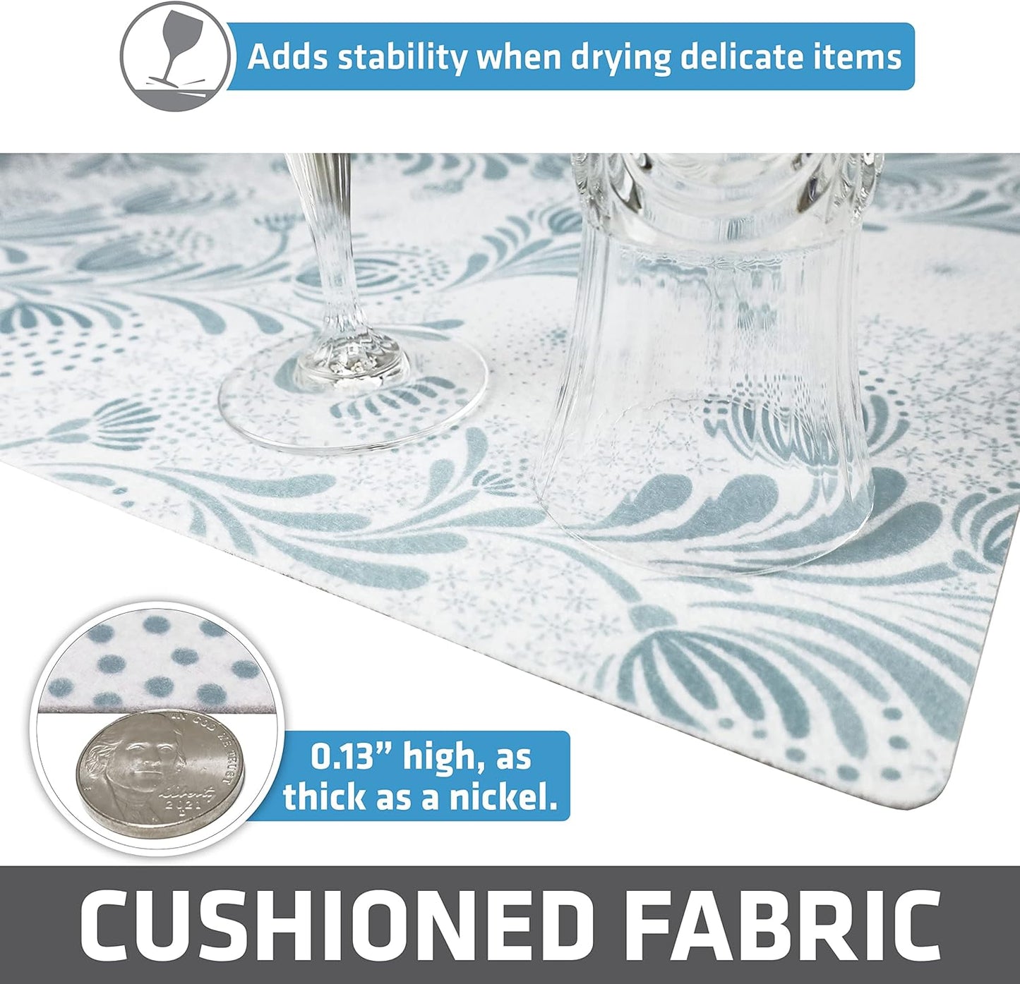 Drymate Premium Luxury Shelf & Drawer Liner, Thick Cushioned Fabric, Non-Adhesive, Absorbent, Waterproof, Slip-Resistant, Liners for Kitchen Cabinets, Cupboards (USA Made)(12”x59”)(2-Pack)(Light Blue)