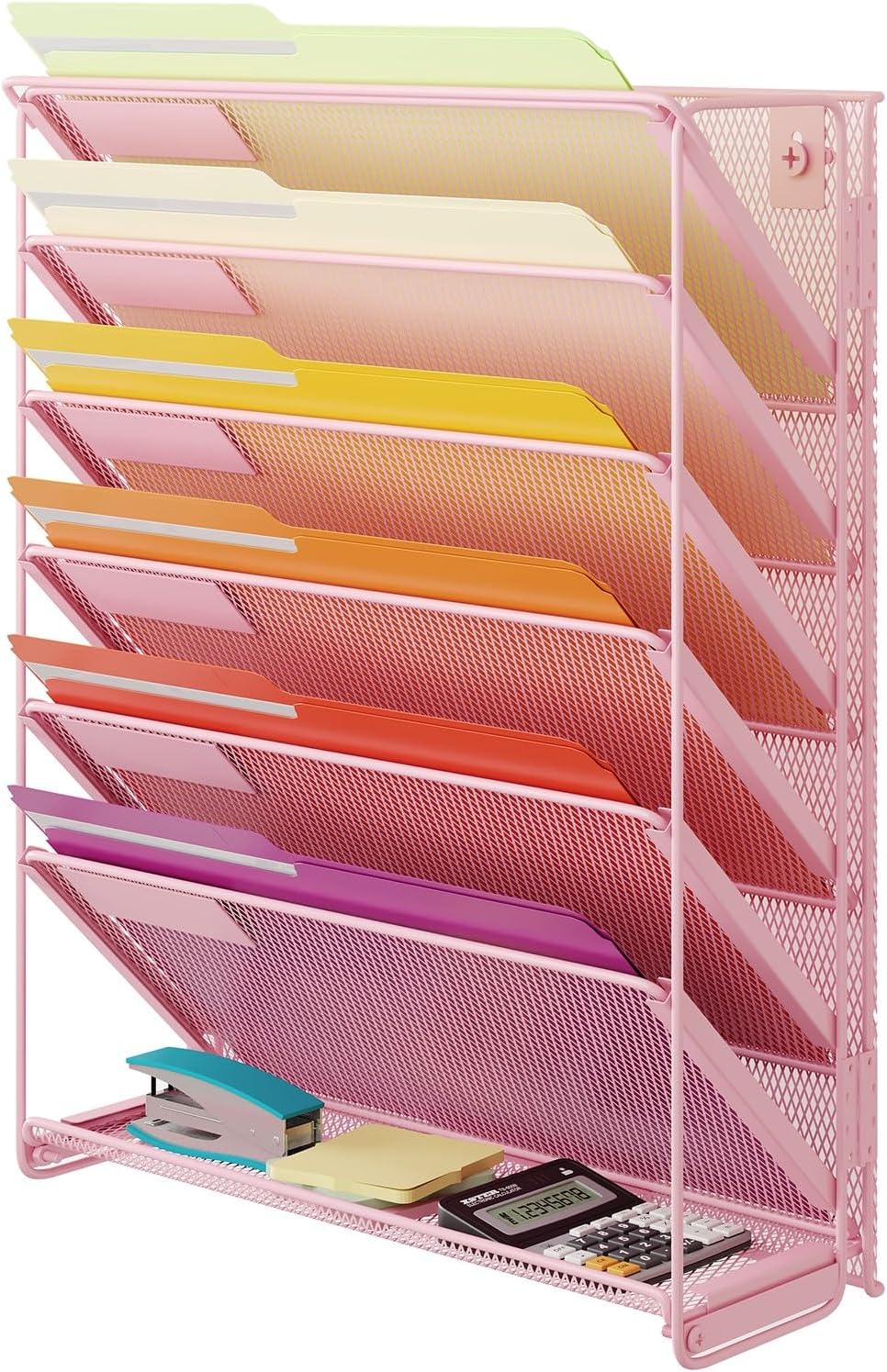 Kuntine.B Wall File Organizer Hanging Magazine Holder (Pink, 7 Tier)