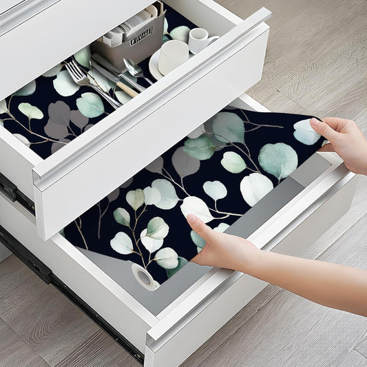 Floralplus Shelf Liner for Cabinet Drawer, Self Adhesive Waterproof Liner, Peel and Stick Black Contact Paper for Cabinet Kitchen, Cupboard Pantry Dresser Liners 17.7 x 78.7 in