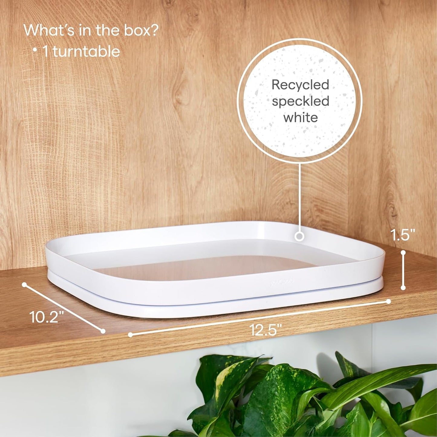 YouCopia MagicTrack Rectangle Lazy Susan Turntable: Kitchen & Bathroom Pantry, Cabinet & Countertop Storage Organizer with 360° Spin, Non-Slip, White Speckled BPA-Free